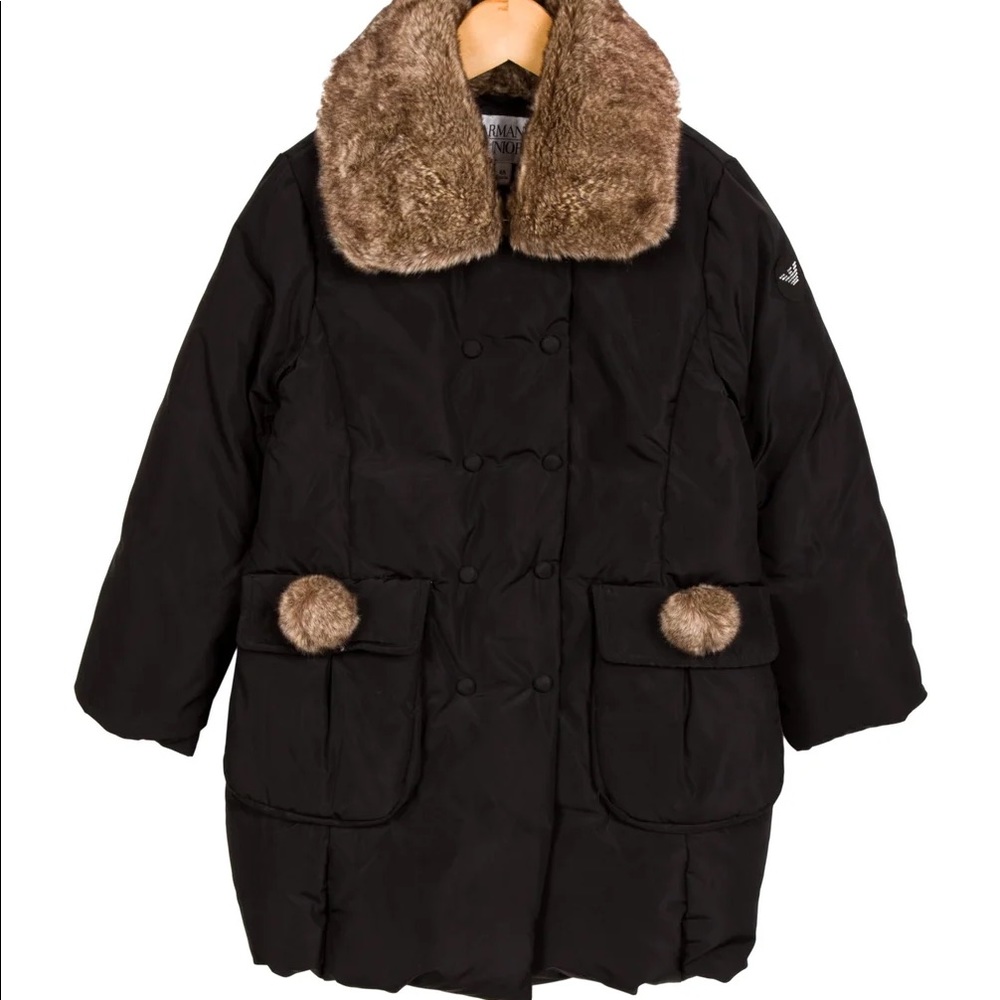 Armani Junior Faux Fur Trimmed Coat